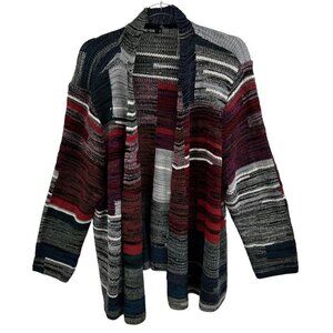 NIC ZOE Womens 3X Wool Cotton Blend Knit Geometric Open Cardigan Sweater Cozy